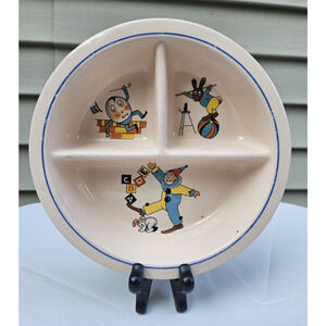 Children's Ceramic Divided Dish - Circus Themed by Hankscraft USA - 1940's Rare